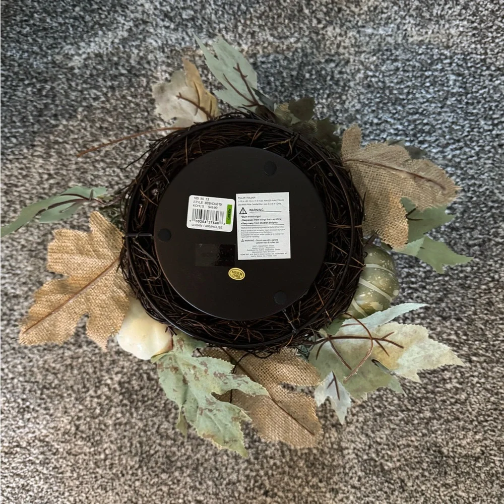 Autumn Harvest Glass Candle Holder with Green and Cream Accents